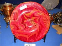 ORANGE ART GLASS PLATE WITH STAND - 14"