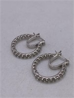 NEW STERLING SILVER & WHITE ZIRCON PIERCED EARRING