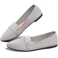 R2736  Obtaom Women's Pointy Toe Loafer Flat, Grey