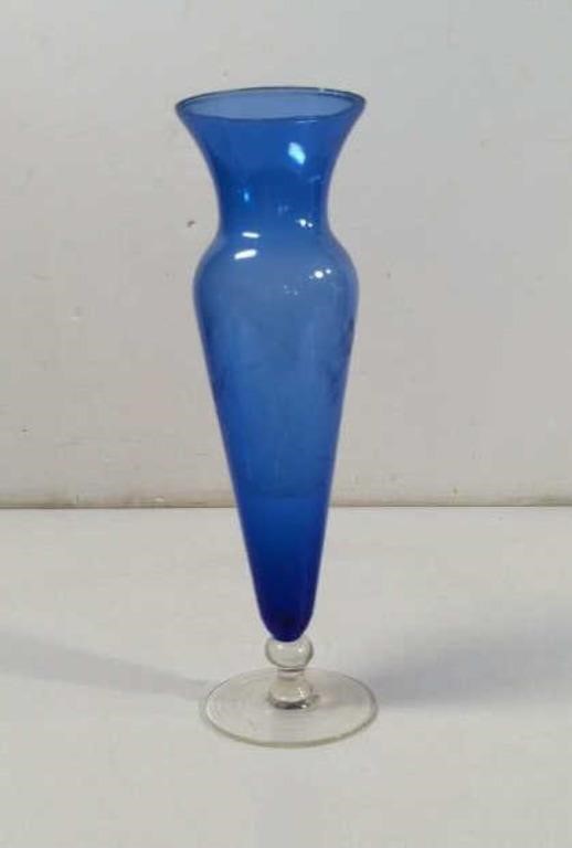 MCM Cobalt Blue Etched Glass Vase