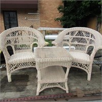 Wicker chairs and side table.