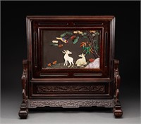 Sandalwood ink-stone screen insert in Qing Dynasty