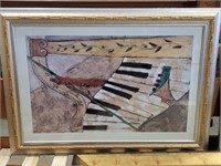 Artist Signed Piano Artwork In Frame