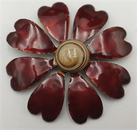 1970s Deep Burgundy Enamel Flower Pin
