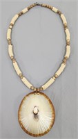 Antique Ivory, Agate & Opihi Shell Necklace 22"