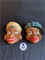 Pair of Ceramic Black Americana Wall Pockets