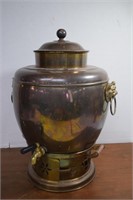 Vtg. Brass Asian Hot Water Pot w/ Foo Dog Handles