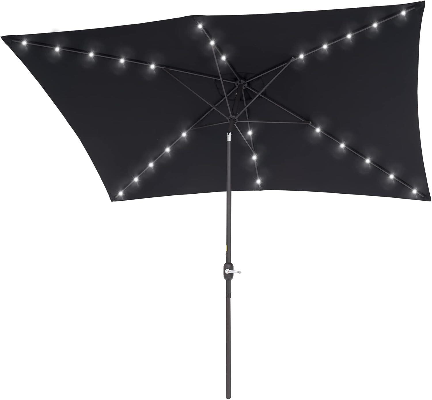 10x6.5FT Solar LED Patio Umbrella Black