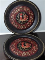 Pair of Metal Rooster Themed Serving Trays