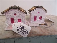 Pair Small Lighted Houses - Cardboard Village