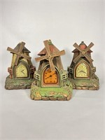 (3) Lux Village Mill Windmill Clocks