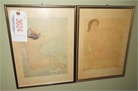 Pair of Ggog framed nude prints 15” x 17” each