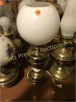 BRASS TABLE LAMP WITH MILK GLASS SHADE