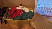 Large tote of Christmas Linens-Some vintage