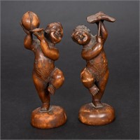 Chinese Carved Boxwood Sculpture Pair