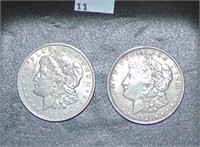 2 1921 Peace Dollars XF, XF. (cleaned)