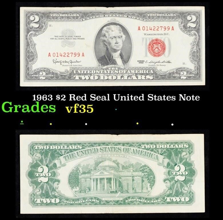 1963 $2 Red Seal United States Note Grades vf++