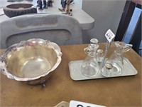 SILVER PLATED BOWL AND CONDIMENT SET