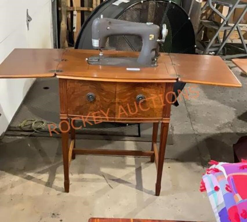 Antique montgomery ward  sewing table with machine