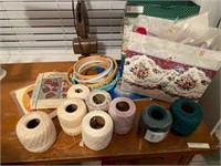 yarn and needle point hoops and thread