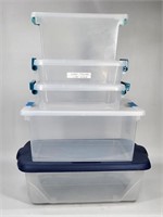 5) VARIOUS SIZE PLASTIC STORAGE TOTES