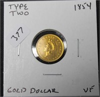 1854 TYPE TWO GOLD DOLLAR  VF