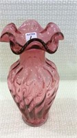 Fenton 11 Inch Cranberry Ruffled Edge Vase