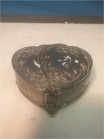 Silver Plate heart-shaped velvet lined dresser box