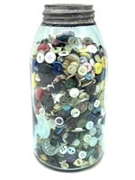 Vintage Buttons in Ball Blue Glass Jar - Jar is