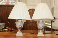 Pair of Capidomonte 2 handle Lamps w/ crystal ball
