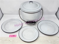 Enamel Chamber Pot, Plates, Bowl