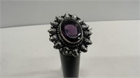 German Silver Amethyst Ring Size 7