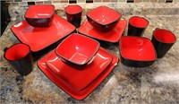 16pcs Home Trends Red Caret Dishes