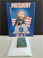 VINTAGE HELPFUL HINTS BOOK & PRESIDENT METAL SIGN