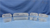 Vintage Glass Refrigerator Dishes w/Lids-1 chipped
