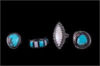 Sterling Silver Rings With Turquoise & MOP