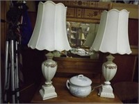 2X$ Porcelain. Table Lamps W/ Applied Floral Decor