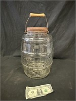 Large Glass Pickle Jar with Orig. Lid/Wood Handle