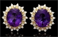 $ 10,920 15 Ct Amethyst 1.35 Ct Diamond Earrings