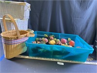 Three Baskets & Tote full of Fake Fruit