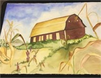 Katherine Langley Watercolor Depicting a Barn &