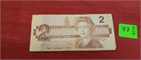 1986 Canadian $2 bank note.
