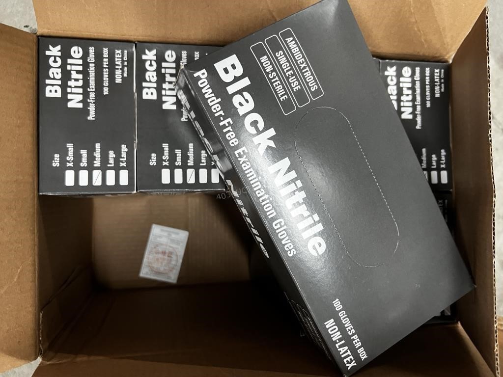 8  Boxes of Black Nitrile Gloves - Medium