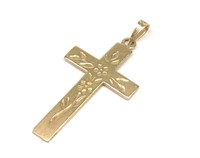 14K Gold Engraved Cross Pendant