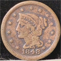 1848 Braided Hair One Cent Coin