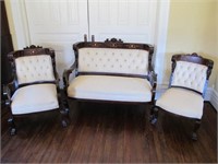 3 PC VICTORIAN PARLOR SET, W/ PEARL INLAY