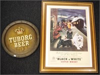 Large framed 'Black & White Scotch whisky' sign