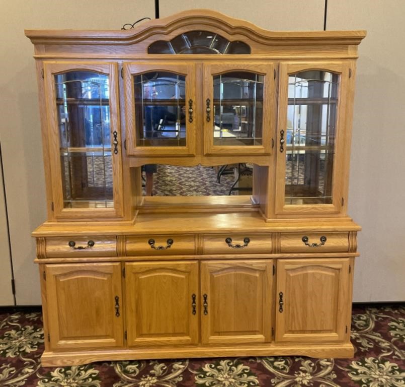 Solid Oak Lighted Dining China Hutch