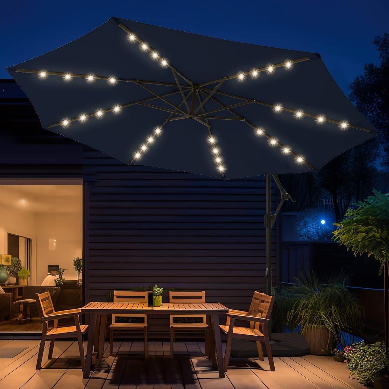 10ft Solar LED Offset Hanging Patio Umbrella