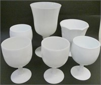 Six various milk glass comports